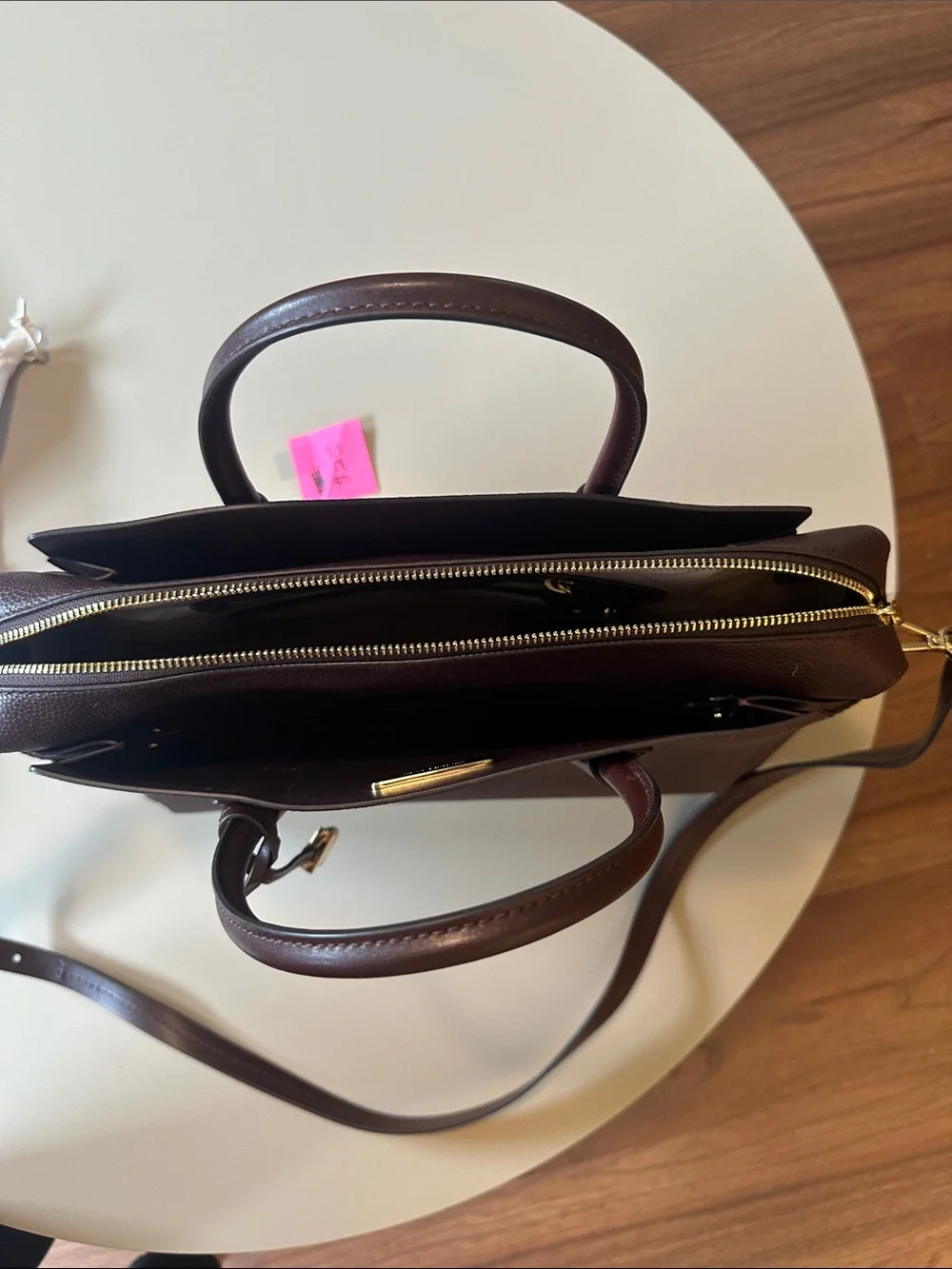 Michael Kors Burgundy Leather Satchel with Gold Hardware